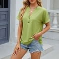 thumbnail image 6 of Sakmal Solid Tees Basic Short Sleeve V-Neck Cotton Shirts Green T-Shirts Summer Outfits for Women, 6 of 8