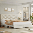thumbnail image 3 of Homfa Full Size Bed Frame with Storage, Linen Upholstered Platform Bed with 2 Storage Drawers & Adjustable Button Headboard, Beige, 3 of 10