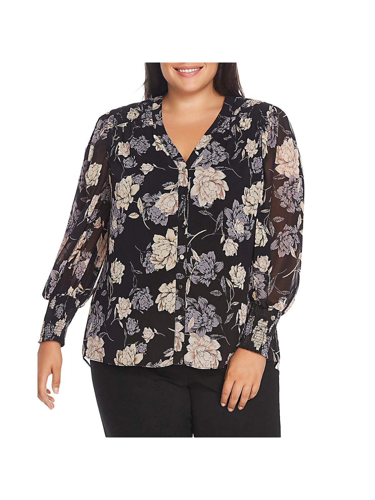 Vince Camuto Womens Plus Floral Sheer 