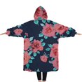 thumbnail image 2 of Oversized Wearable Blanket Hoodie,Pioneer Flower Floral Print Pattern Sherpa Blanket Hoodie with Super Pockets,Super Warm Fuzzy Pullover for Women & Men, 2 of 6