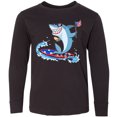 thumbnail image 3 of Inktastic Fourth of July Shark Surfing Long Sleeve Youth T-Shirt, 3 of 5