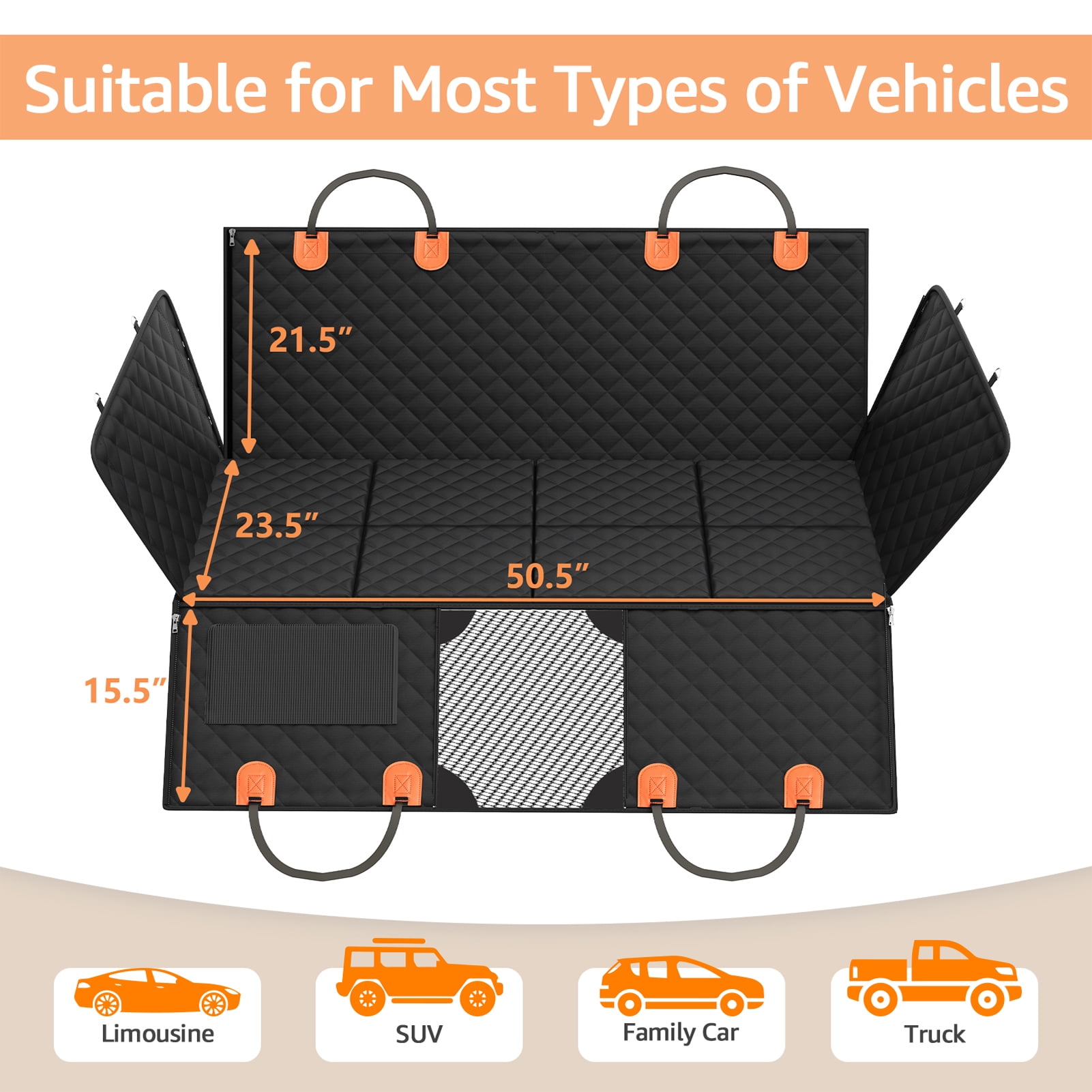 SMATTO Heavy Duty 400lbs Dog Car Seat Cover, Waterproof Pet Hammock for Back Seat with Mesh Window & Hard Bottom, Fits SUV Car