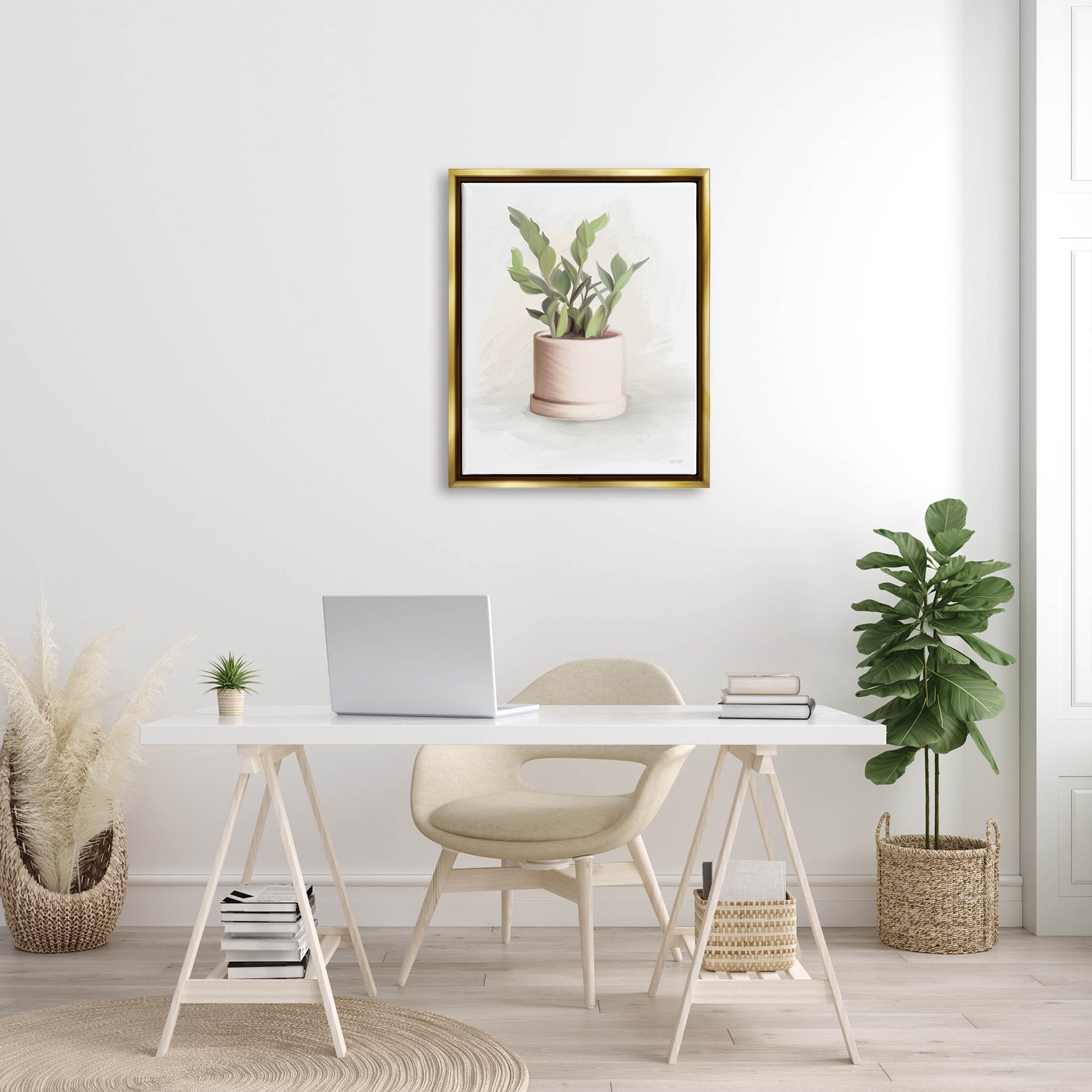 Stupell Industries Potted Herb Plant Minimal Gardening Graphic Art Metallic Gold Floating Framed Canvas Print Wall Art, Design by House Fenway