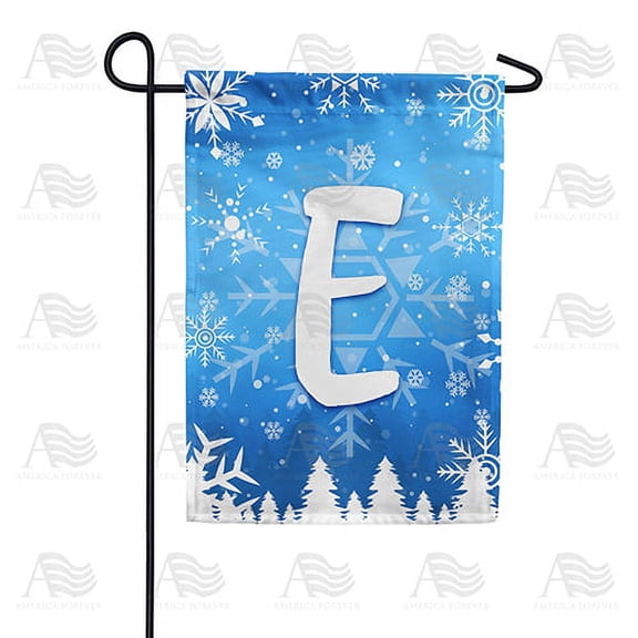 America Forever Winter Monogram Letter E Winter Forest Garden Flag Vertical Double Sided 12.5 x 18 inches Happy Holiday Christmas Seasonal Flags for Outdoor, Yard Porch, Snowflakes Garden Flag