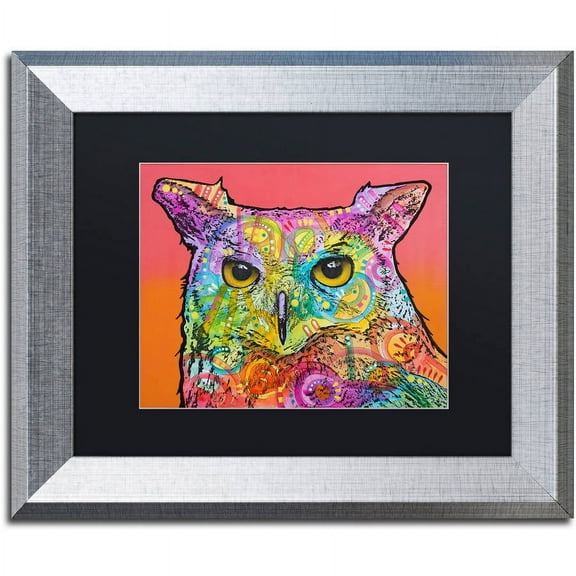 Trademark Fine Art "Red Owl" Canvas Art by Dean Russo, Black Matte, Silver Frame