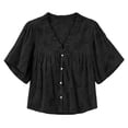 thumbnail image 5 of ClodeEU Women's V Neck Flutter Short Sleeve Babydoll Blouse,Casual Loose Peplum Summer Tunic Top Black,Women's Plus L, 5 of 5