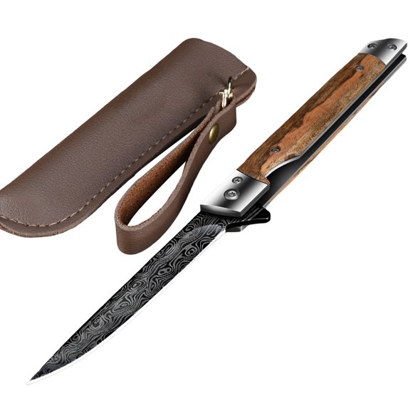 SUNSIOM Outdoor Camping Knife with Leather Sheath Small Bushcraft Knife Folding Knife Present for Dad