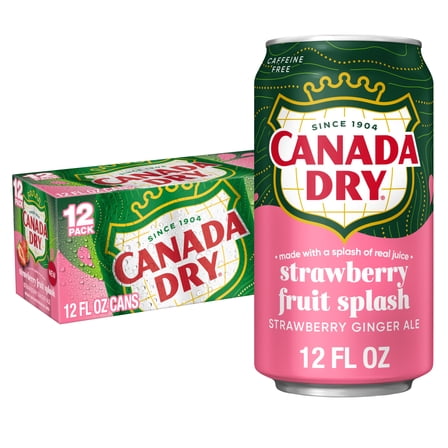 Canada Dry Caffeine Free Fruit Splash Strawberry Ginger Ale Soda Pop, 12 fl oz, 12 Pack Cans