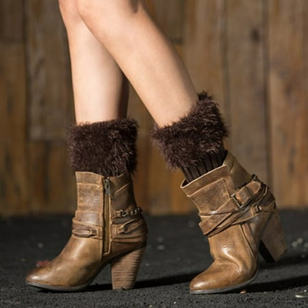 

4 pair Leg Warmers Knitted Wool Like Boots Woolen Leg Warmers Short Flanges Solid Color Feather Yarn Hosiery Color Random