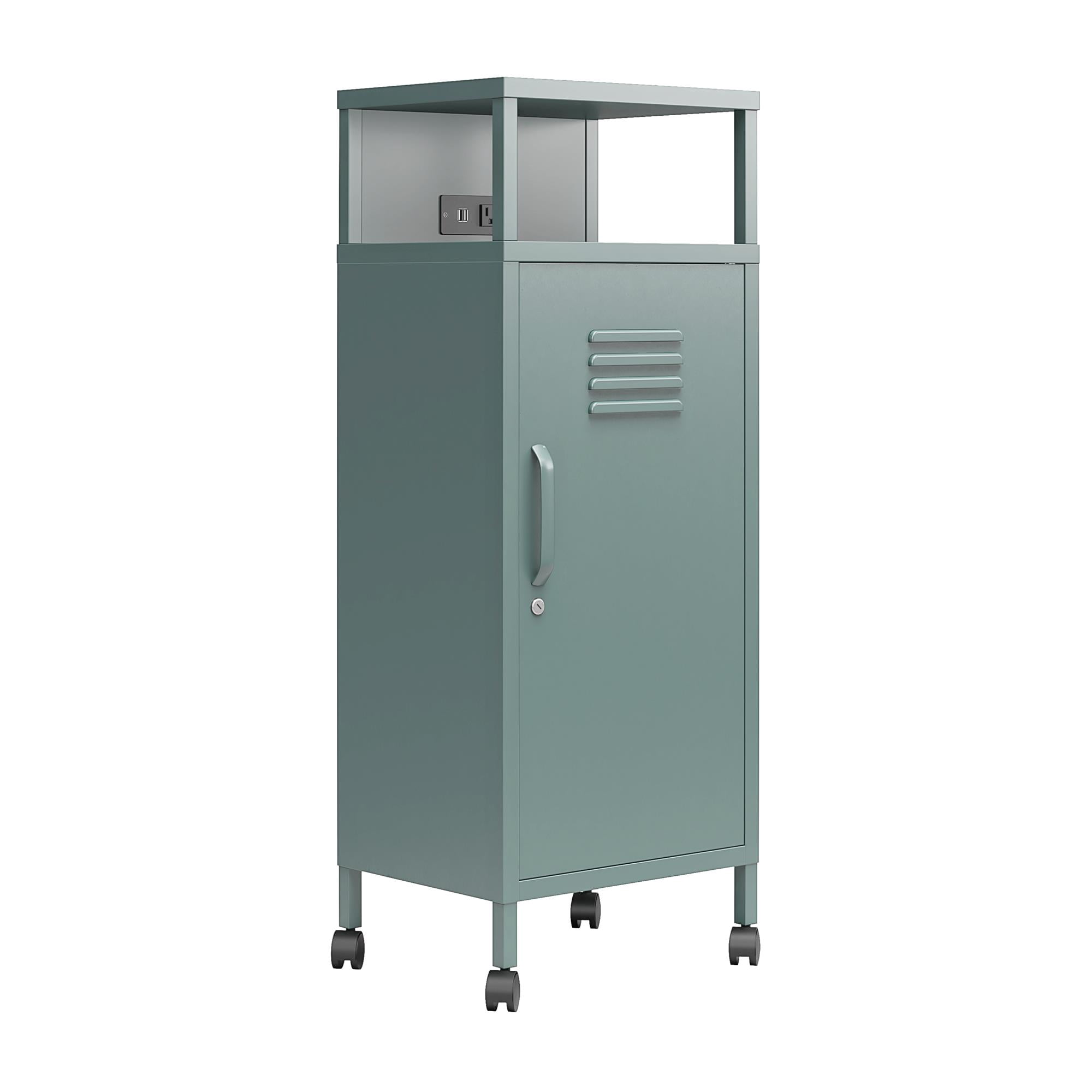 Novogratz Cache Metal Locker-Style Mobile Storage Cart, Hunter Green