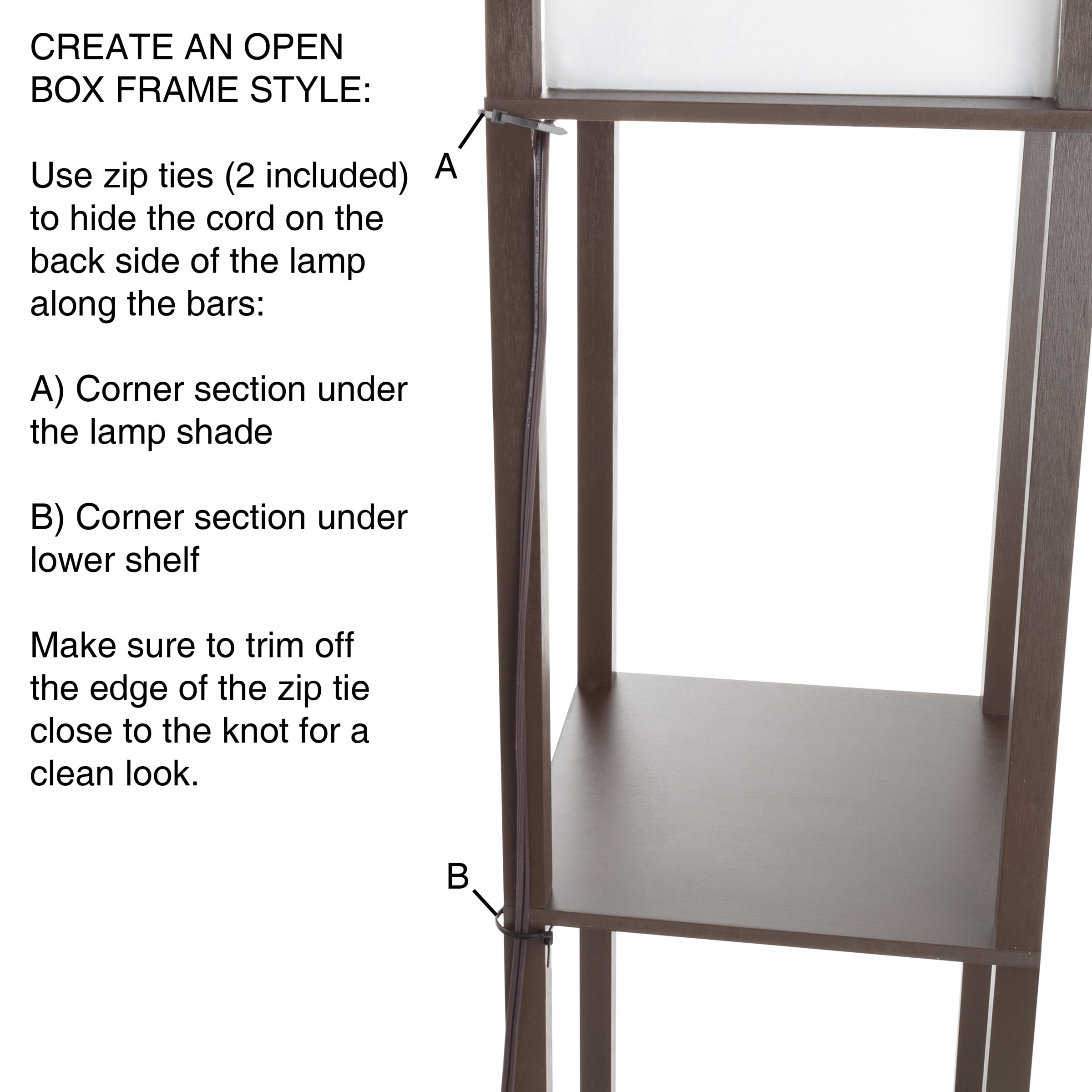 Lavish Home 62-inch Etagere LED Floor Lamp with 3 Tiers of Storage Shelving, Brown