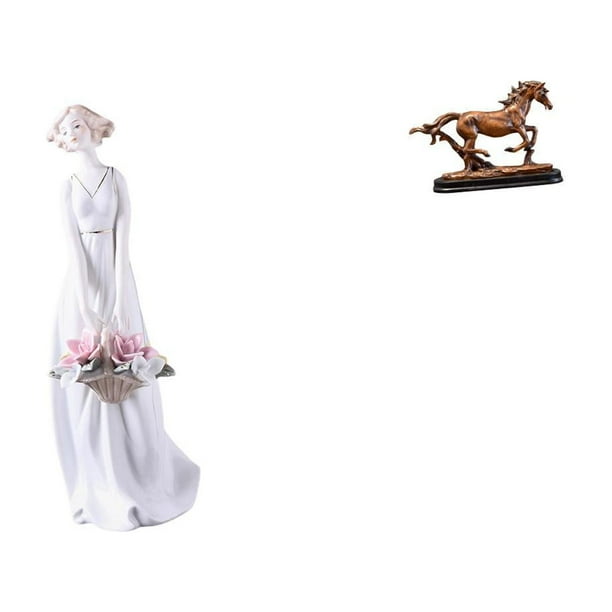 Figura de escritorio,Estatua de niña linda de escritorio,adorno nórdico moderno,Figura de niña para oficina,porche,dormitorio y sala de estar.,Figura de caballo,Escultura de caballo en