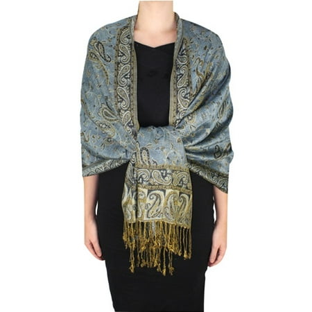 Peach Couture Double Layer Sophisticated Reversible Paisley Floral Print Pashmina Shawl Wrap