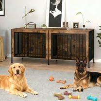 Deptok 78 Inch Dog Crate Furniture for 2 Large Dogs, Double Dog Kennel with Divider, Extra Large Wooden Dog Cage TV Stand, Heavy Duty Indoor Dog House, Easy Assembled, Brown