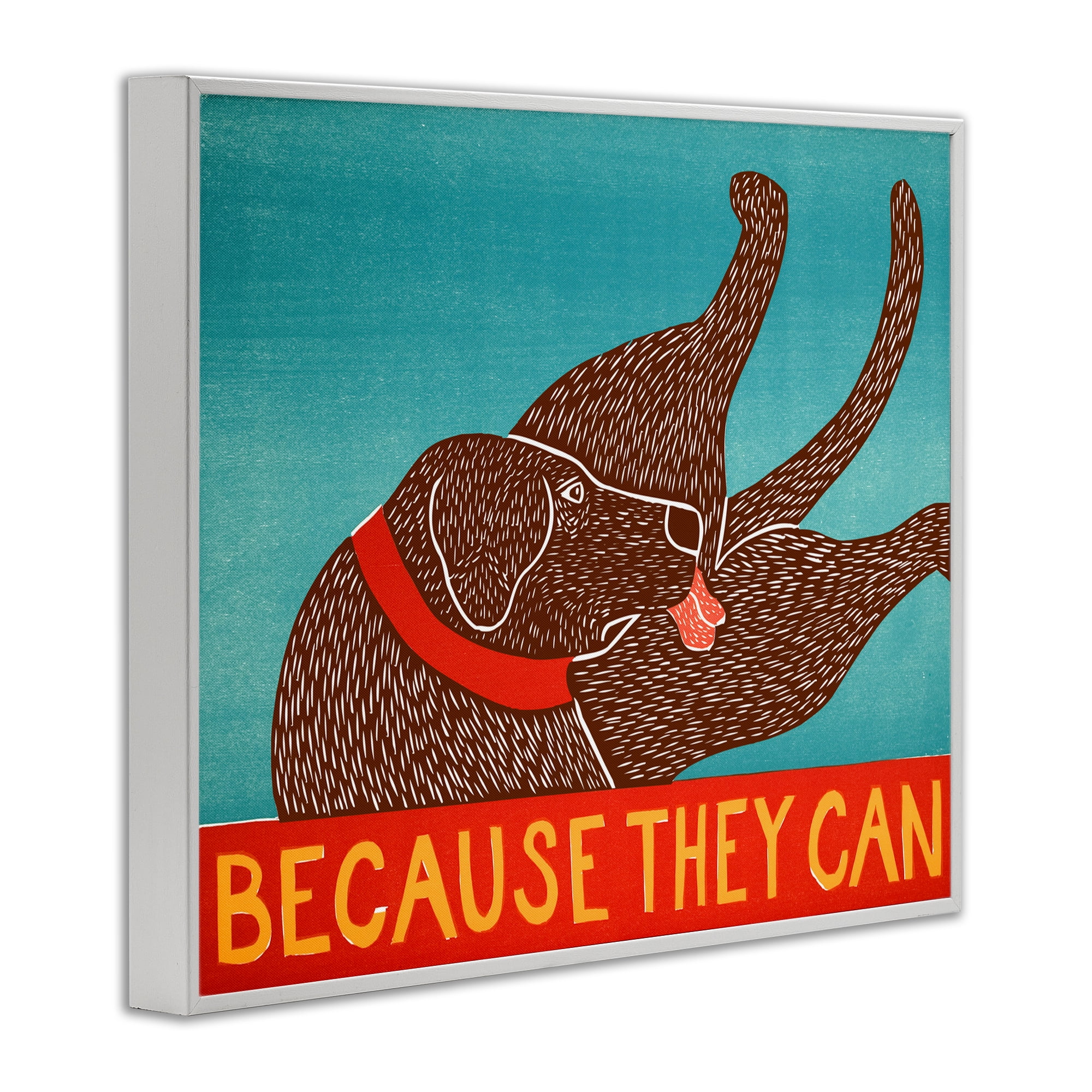 Because They Can Funny Dog White Framed Giclee Art, design by Stephen Huneck