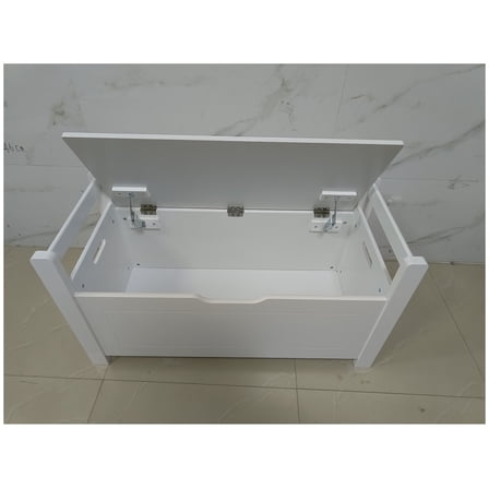 Kids Toy Box Chest, White Toy Box for Boys Girls, Large Storage Cabinet with Cushion Seat /-Top Lid/Safety Hinge, Toy Storage Organizer Trunk for Nursery, Playroom