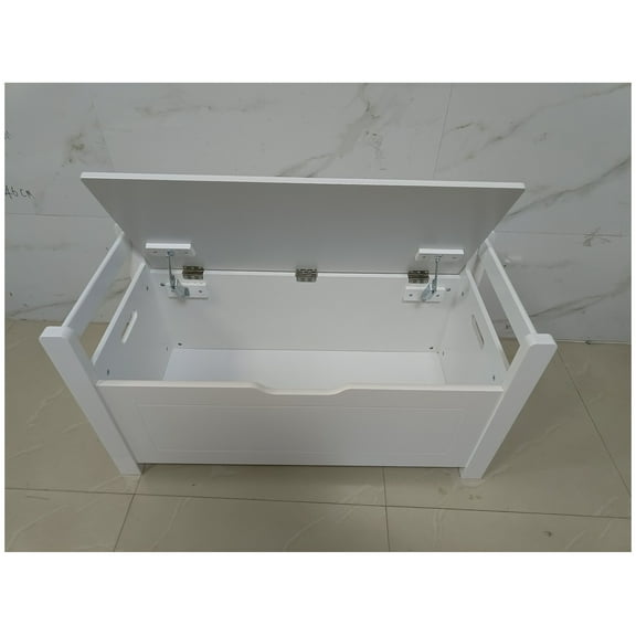 Kids Toy Box Chest, White Toy Box for Boys Girls, Large Storage Cabinet with Cushion Seat /-Top Lid/Safety Hinge, Toy Storage Organizer Trunk for Nursery, Playroom