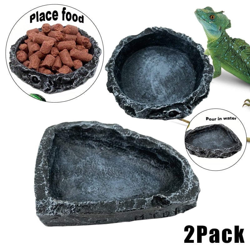 2 Pack Reptile Feeding Dish Corner Bowl, Reptile Water Dish Food Bowl Feeding Terrarium Bowls for Bearded Dragon Lizard Frog Gecko Tortoise Hermit Crab