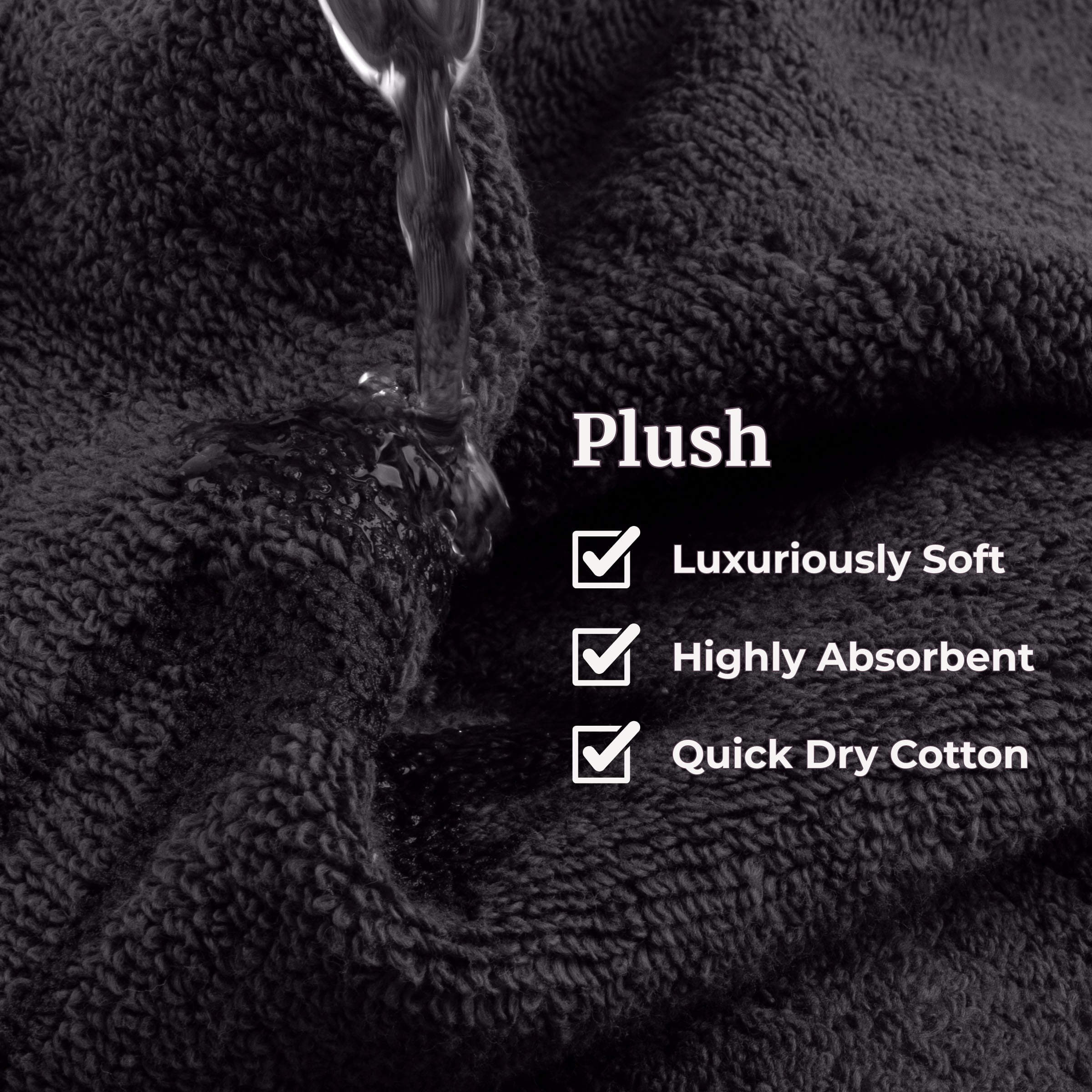 6-Piece Quick Dry Bath Towels Set - 100% Cotton Towel Set for Bath, Gym, and Spa (Black)