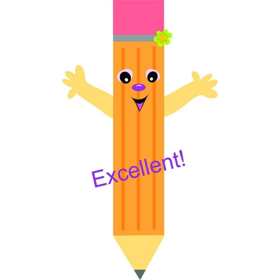 Design With Vinyl Excellent Pencil Artwork school School Work Student Teacher Sharpener Wall Decal for Children - Craft Lead Eraser Themed Décor - Size: 5 In x 11 In