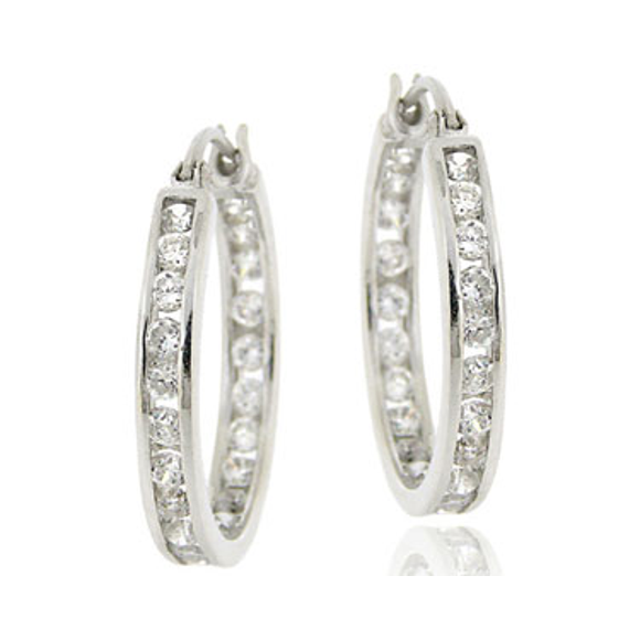 Sterling Silver & CZ Hoop Earrings - Silver