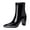 Black, variant on Womens Pointed Toe Ankle Booties Chunky High Heel Boots Side Zipper Patent Leather Boots
