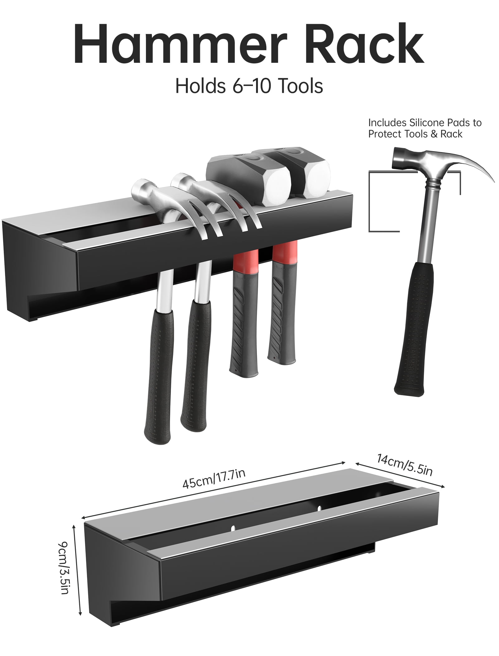 NiHome Wall Mount Hand Tool Storage Set with Magnet, Screwdriver Organizer, Pliers Holder, Hammer Rack & Wrench Holder, 4PCS Metal Organizer for Garage, Workshop, Shed, Anti-Corrosion, No Rust