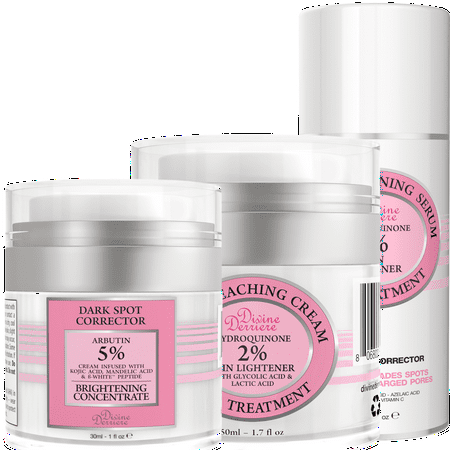 Divine Derriere Rapid Skin Lightening 60-Day Essentials Kit - Skin Bleaching AHA Cream and Dark Spot Corrector BHA Serum Kit - Fade Dark Spots, Freckles, Hyperpigmentation, Melasma and (Best Aha Bha Cream)