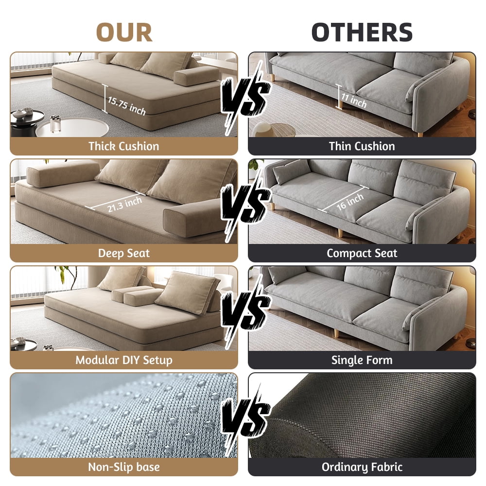 Miniyam Convertible Modular Floor Sofa Bed, Chenille Floor Couch with Backrest for Living Room, Camel