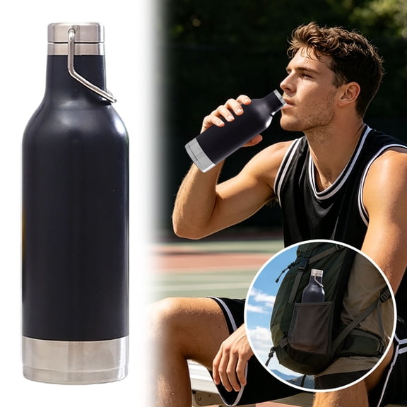 Stainless Steel Insulated Cup, Leak Proof 8.5 Fl Oz Vacuum Insulated Water Bottle with Cap Wristband And Buckle, Reusable Thermoses, Suitable For Travel Gym Cup Holder (Black)