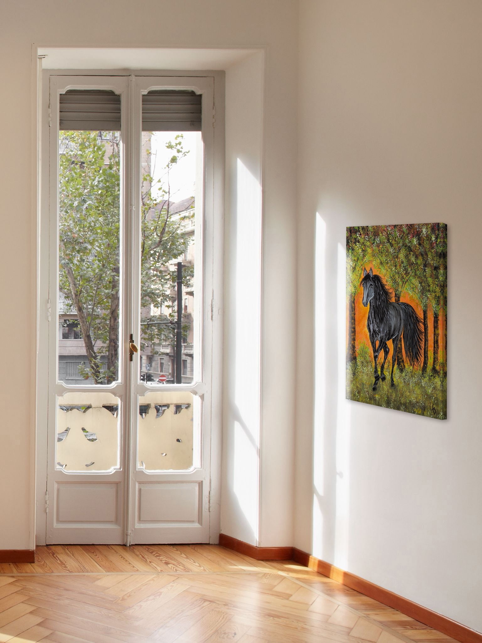 "Bluejean Friesian Horse" Painting Print on Wrapped Canvas