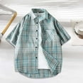 thumbnail image 2 of KeShDi Men Flannel Shirt Men's Casual Fashion Striped Short-Sleeved Turndown Collar Blouse/Shirt Blue 2X, 2 of 4