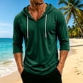 thumbnail image 6 of Lightweight 3/4 Sleeve Pullover Hoodies for Men Loose Fit V Neck Drawstring Casual Daily Beach Sweatshirts Dark Green M, 6 of 7