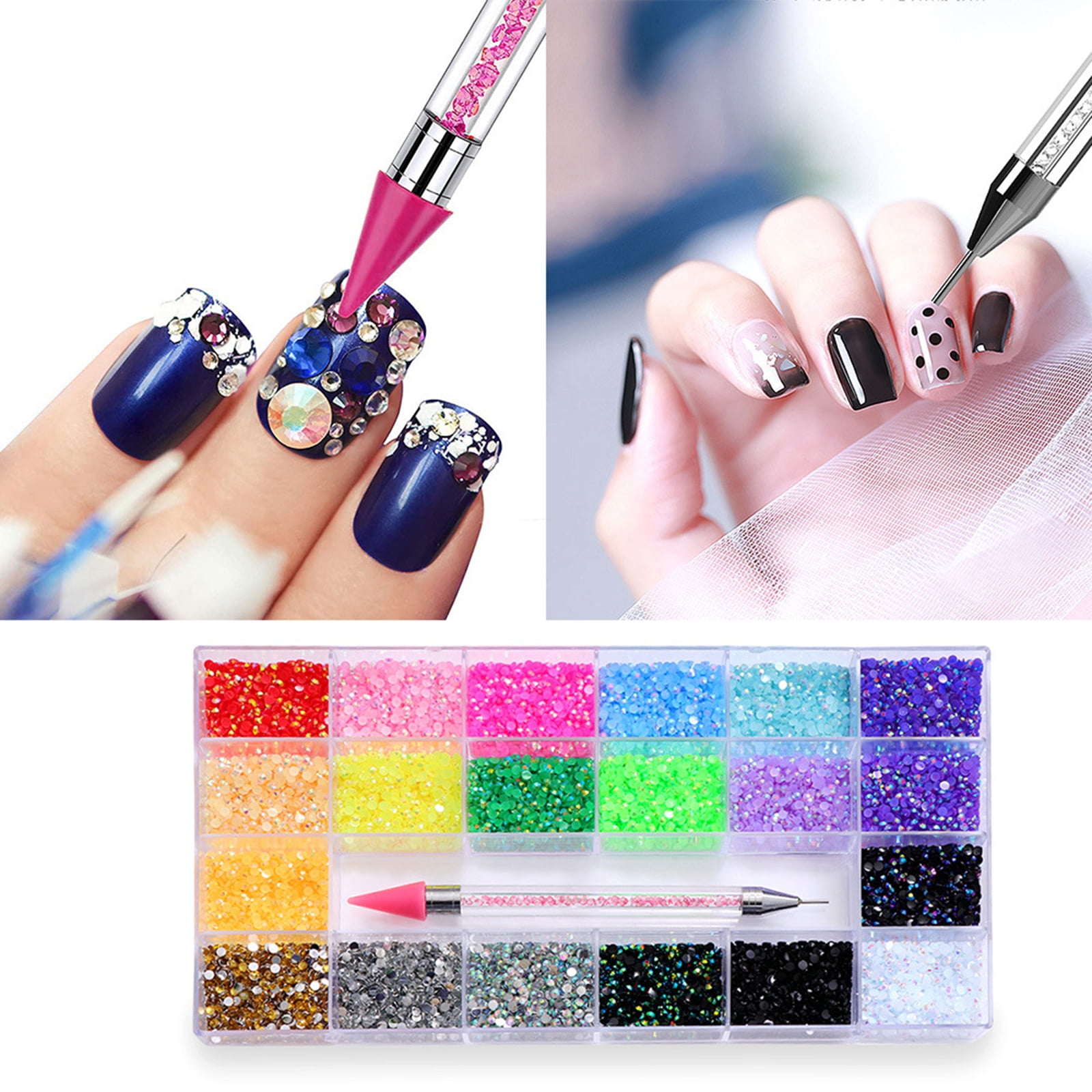 ROZYARD 20000pcs/Box 3mm AB Clear Resin Rhinestones Nail Art Crystal Kit With Glue