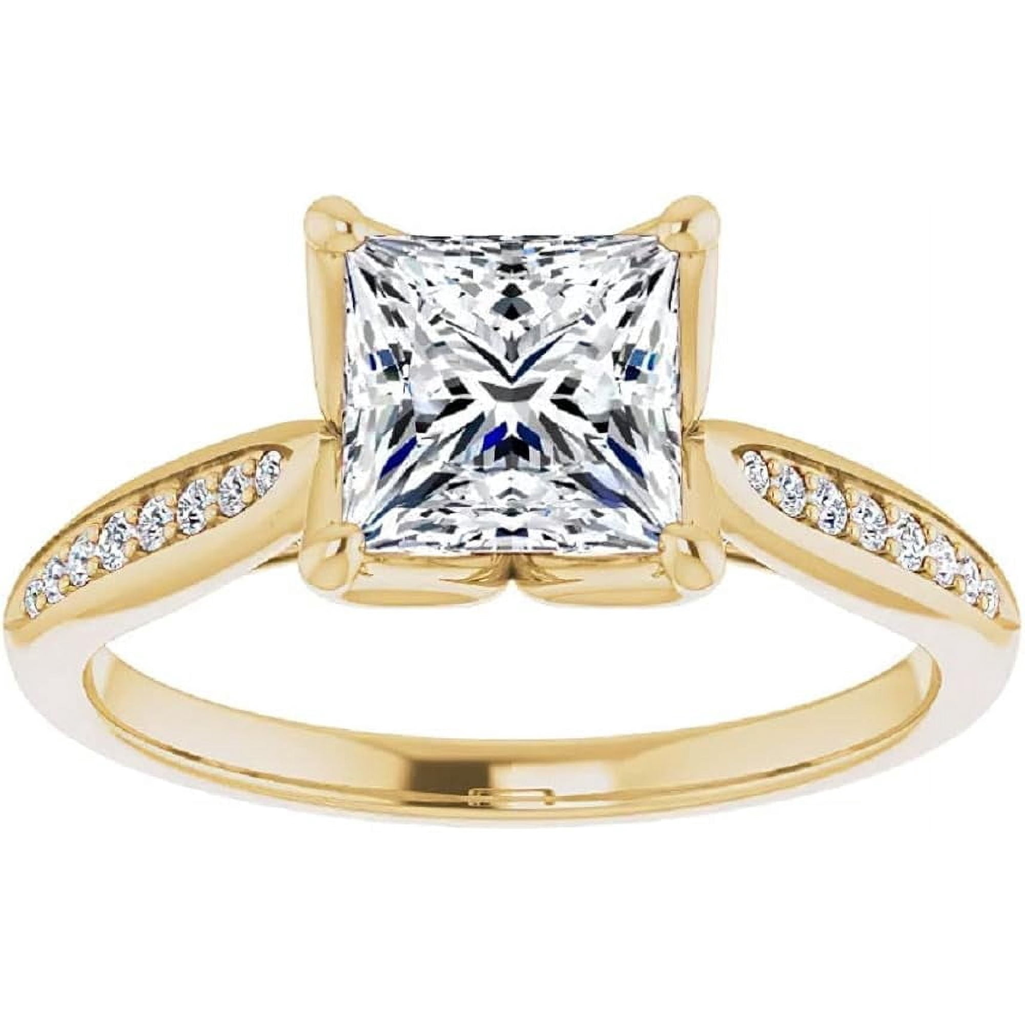 Jewelerix 10K Yellow Gold Engagement Ring 1.5 CT Princess Cut Moissanite Diamond Ring Wedding Promise Rings for Her
