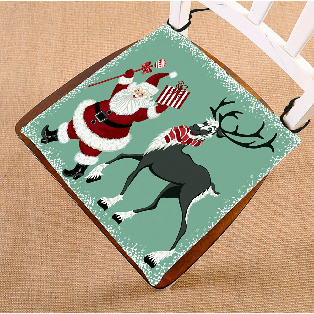 PHFZK Merry Christmas Theme Chair Pad, Lovely Santa Claus Reindeer Seat