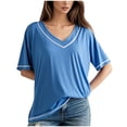 thumbnail image 1 of Posijego Hauts d'Été pour Femmes 2025 Col en V Manches Courtes T-Shirts Décontractés Amples Confort Classiques, 1 of 6