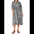 thumbnail image 3 of Vestido Midi Holgado Informal de Verano para Mujer, con Escote en V, Cordones, Media , Estampado Geométrico Bohemio Negro M, 3 of 9