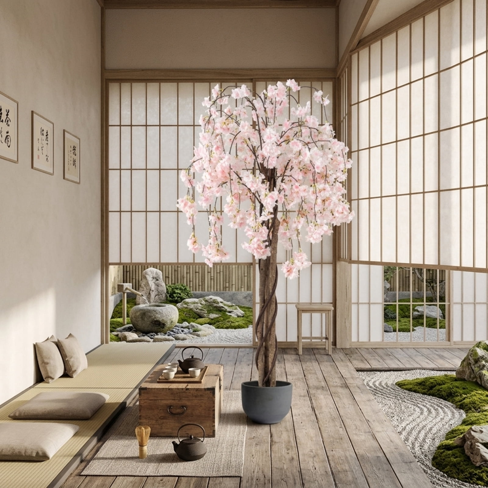 Vebreda Artificial Plant Decor, 5.5 FT Tall Artificial Cherry Blossom Tree with Pink/White Flowers 1 Pack, Realistic and Charming Appearance