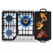 AMZGACHFKTCH 5 Burners Gas Cooktop Stainless Steel Reversible Grill