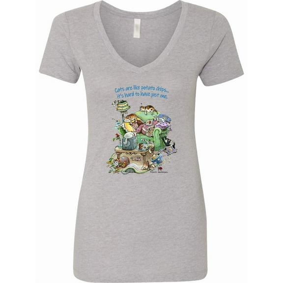 Inktastic Cats Are Like Potato Chips It's Hard to Have Just 1 Women's V-Neck T-Shirt