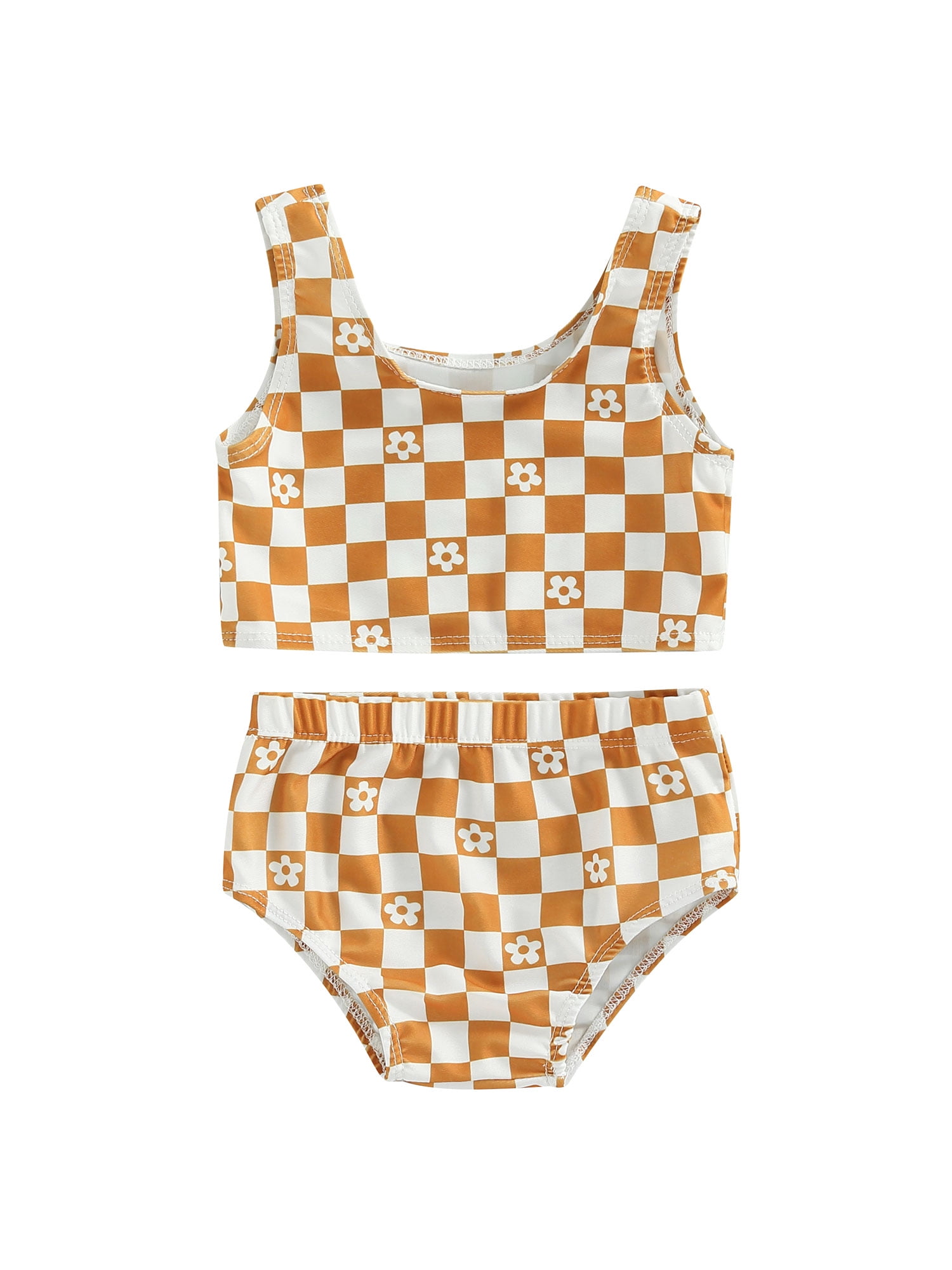 Bagilaanoe Toddler Baby Girl Two Piece Swimsuit Set Print / Plaid Pattern Bathing Suit Sleeveless Tank Tops Shorts for 9 Months to 4 Years, Infant