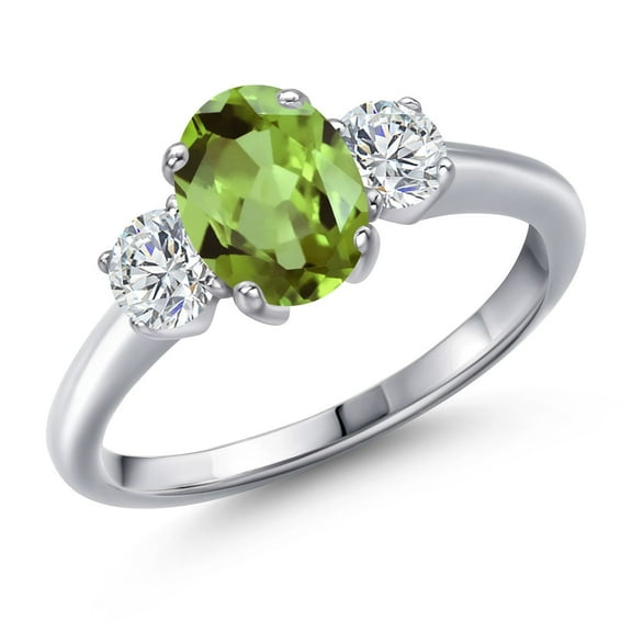 Gem Stone King 1.96 Ct Oval Green Peridot G/H Lab Grown Diamond 925 Sterling Silver Ring