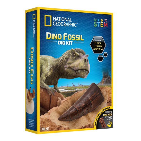 National Geographic Dino Fossil Dig Kit, T Rex Tooth with Genuine Dino Poop Specimen, STEM Series, Ages 8 and up