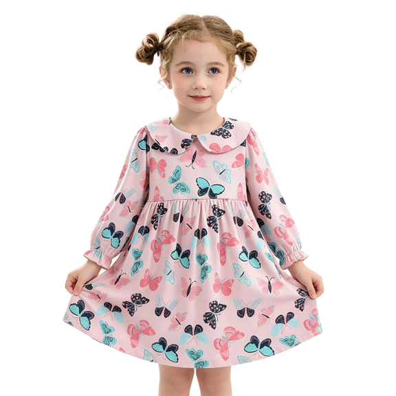 Wilark Girls Cotton Dress Size 4 T, Long Sleeve Printed Casual Cute Fall A Line Dress Pink
