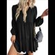 thumbnail image 3 of Vestidos Cortos de Larga para Mujer, Cuello en V, Informales, Holgados, con Vuelo, con , Estilo Bohemio para Vacaciones, para Otoño Negro XL, 3 of 8