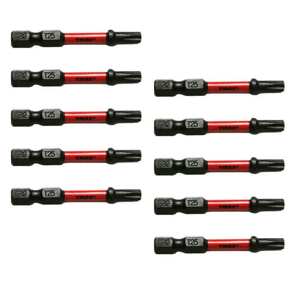 TMAX 25 pc T25 Torx Star 6 Point T-25 Black High Torque Impact Screwdriver Insert Bits Set S2 Steel Torsion Resistant, 2 Inch Long, 1/4 Inch Hex Shank with Quick Release Slot