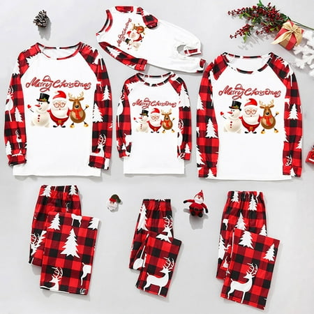 

Taqqpue Matching Family Christmas Pajamas Set for Adults Kids and Baby Letter Printed Long Sleeve T Shirts Tops with Plaid Pants Jammies Sleepwear Loungewear Holiday Christmas Pajamas for Family 2023