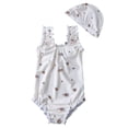 thumbnail image 2 of LYHao Toddler Kids Baby Girl Swimsuit Floral Striped Dot Sleeveless 1 Piece Bathing Suit Bikini Tankini Swimwear With Hat,One-Piece Swimsuit 2-3 Years Beige, 2 of 7