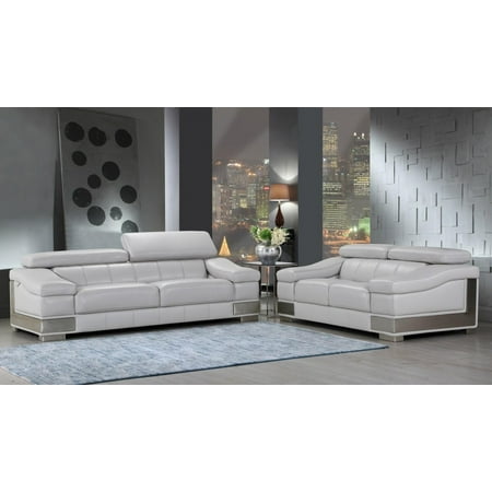 Global Furniture 415 Modern Light Gray Genuine Italian Leather Sofa Set 2pcs Global Furniture 415 Modern Light Gray Genuine Italian Leather Sofa Set 2pcs
